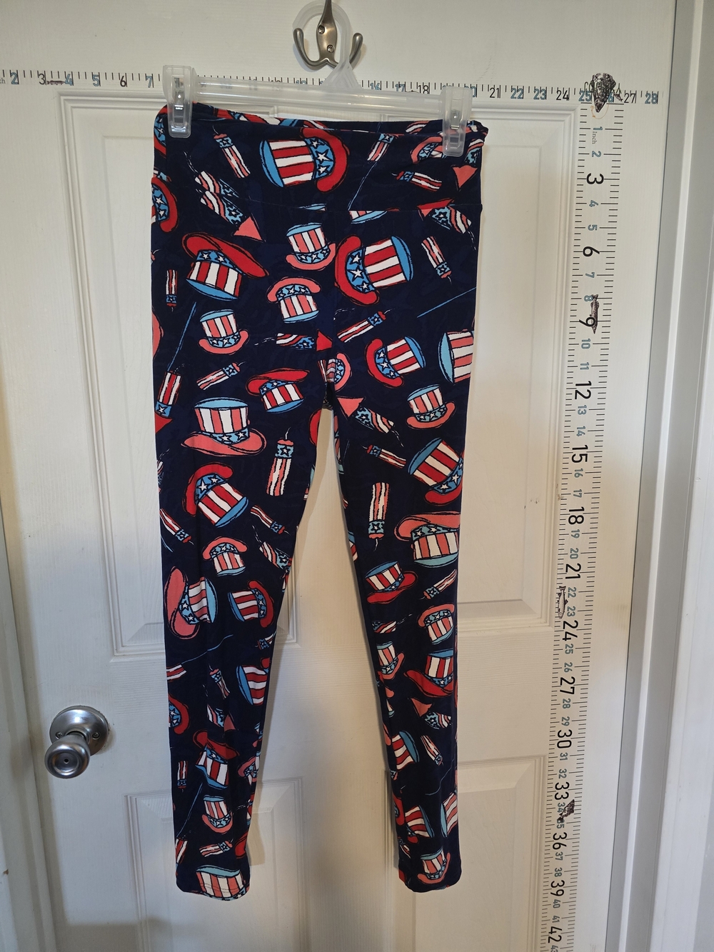 LuLaRoe OS Patriotic Leggings Uncle Sam Hat Firecracker USA Red White Blue